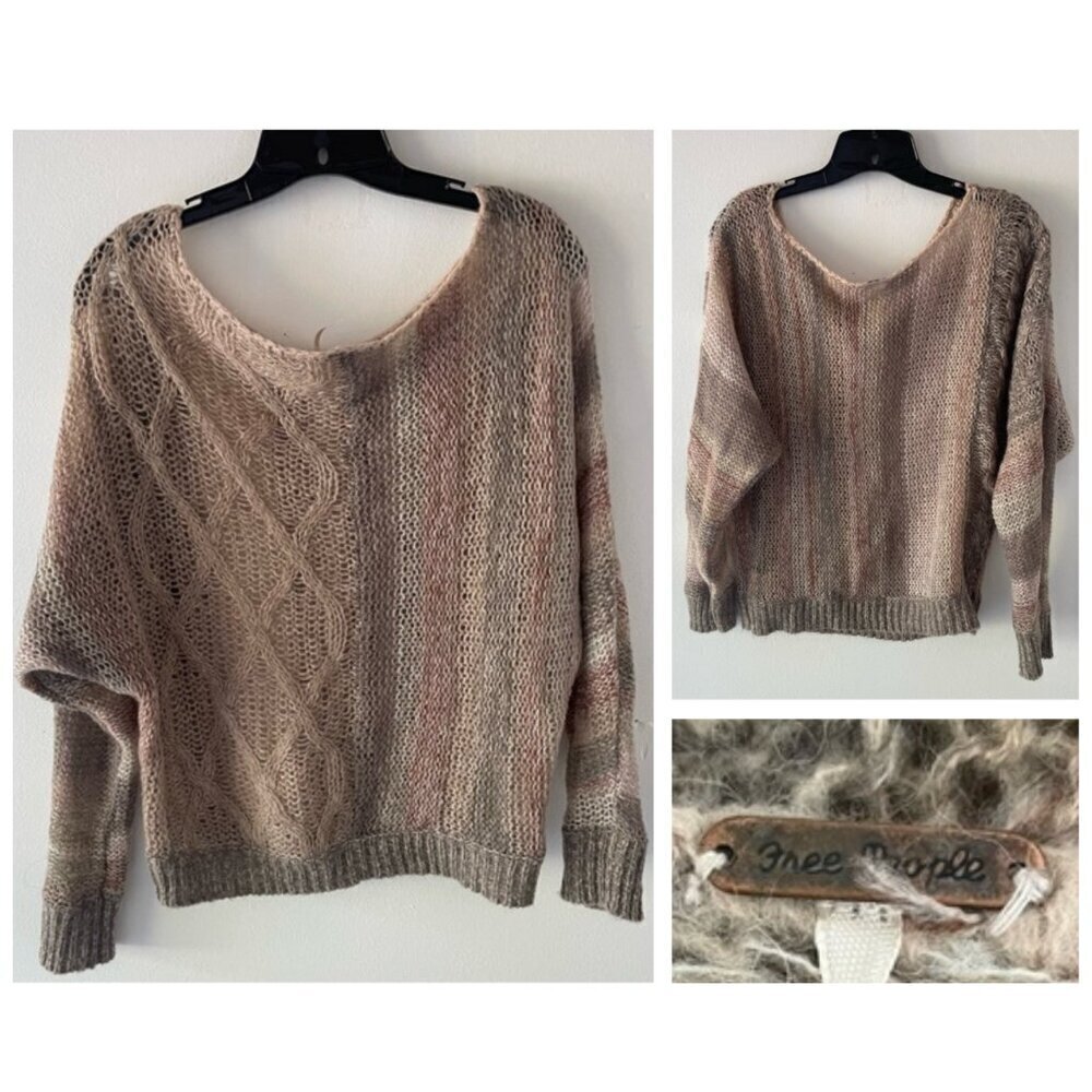 Free People Tan Brown Wool Alpaca Blend Open Knit Oversized Sweater 37463